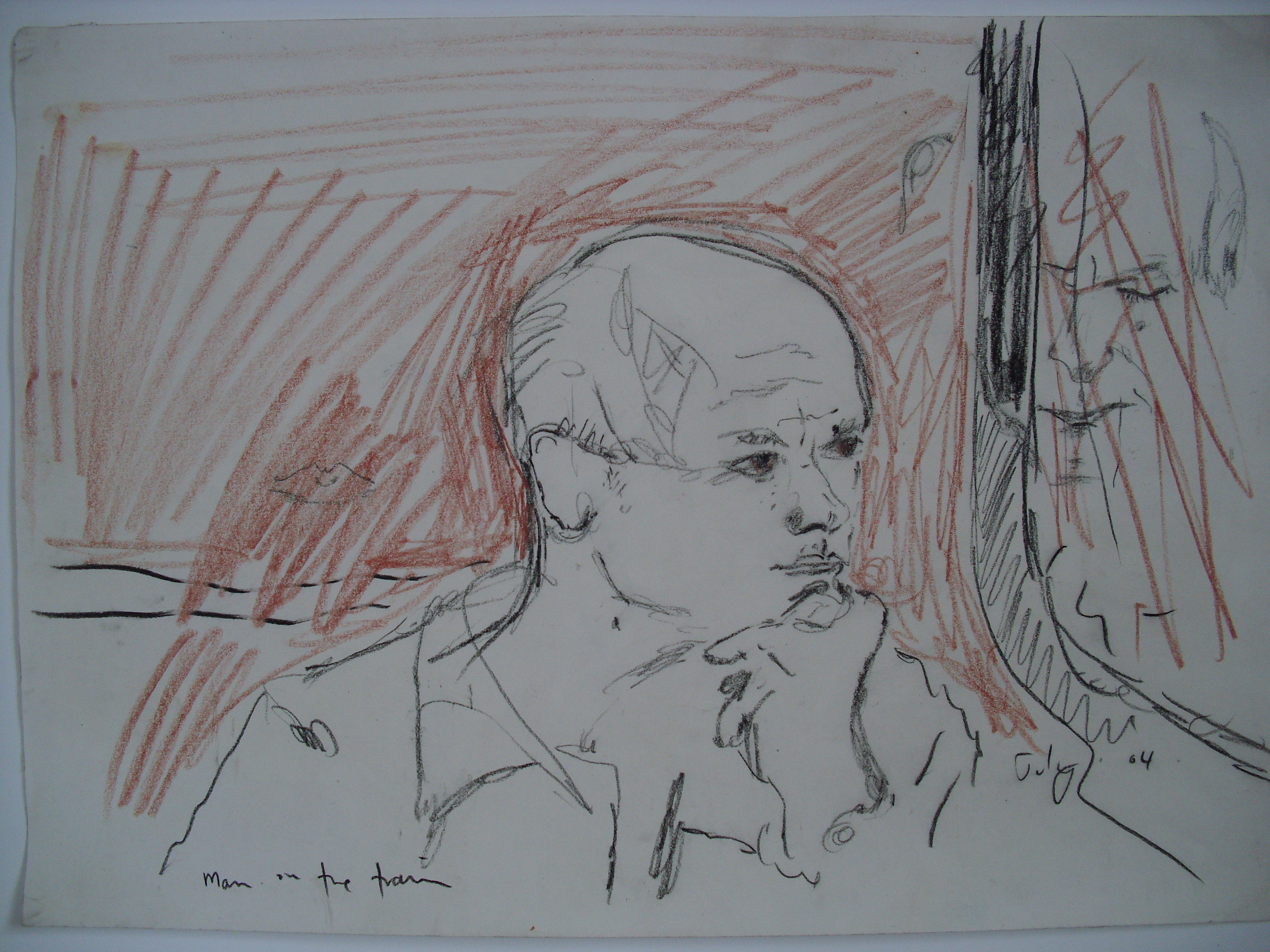 Man on train, pencil on paper, 40 x 30 cm by Chistopher Good