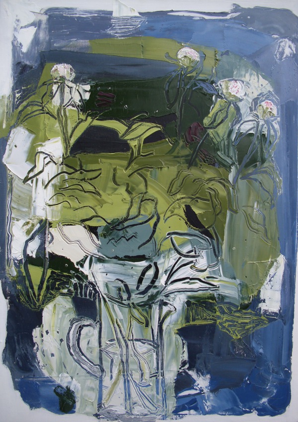 Peonies under blue, oil on canvas, 70 x 50cm, 2017 by Chistopher Good